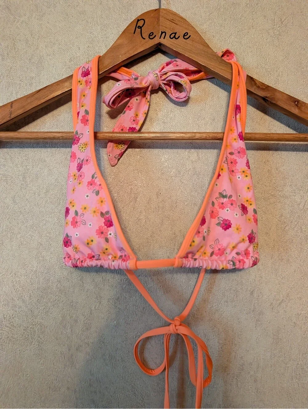FRANKIES BIKINIS pink floral Diana bikini top sz XS